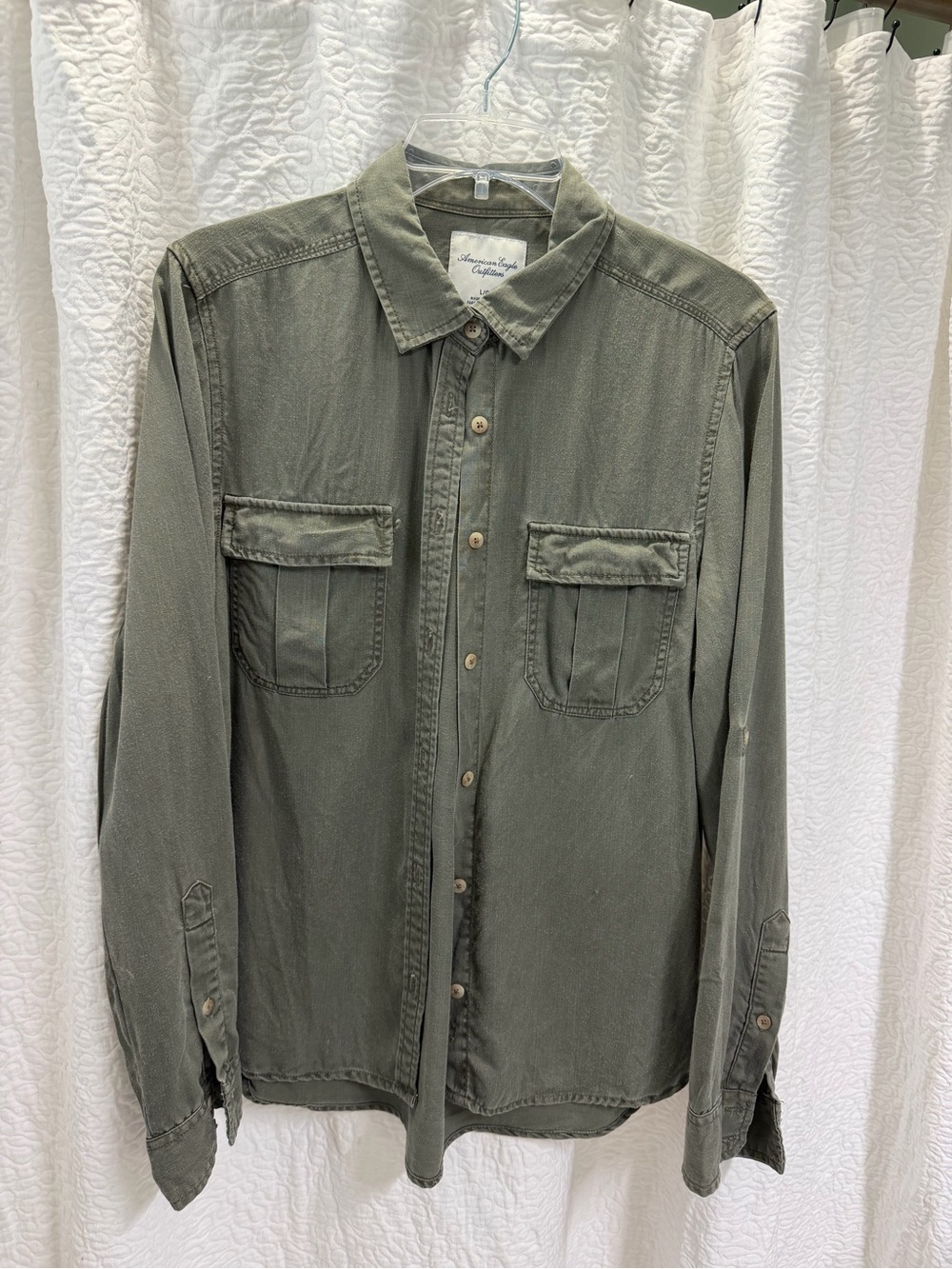 American Eagle Outfitters Olive Green Button-Down Shirt